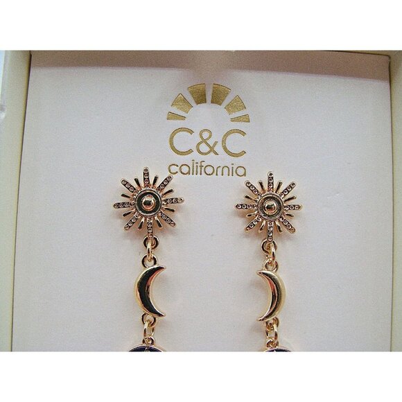 NIB C&C California Blue Gold Moon Stars Glass Beaded Heart Dangle Earrings - Picture 2 of 11